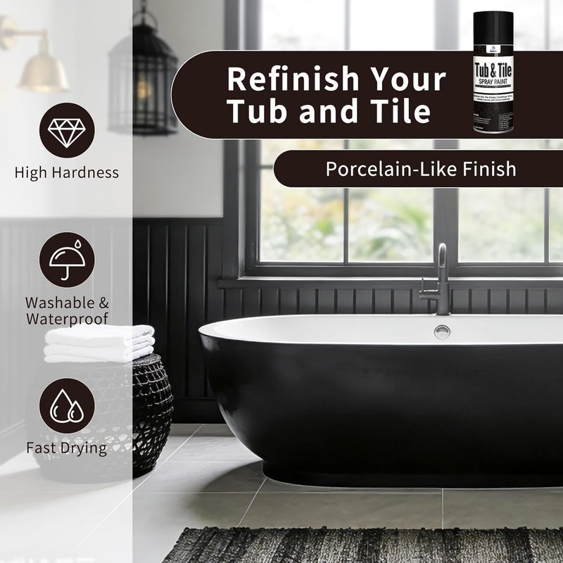 SENVEN Tub Tile Spray Paint Black Gloss, Waterproof Shower Spray Bathtub Tile Paint Refinishing Kit for Metal, Tiles, Ceramic, Porcelain, Fiberglass, Bathroom Walls Bathtubs Sinks Countertops Toilets, 4pack - Image 4